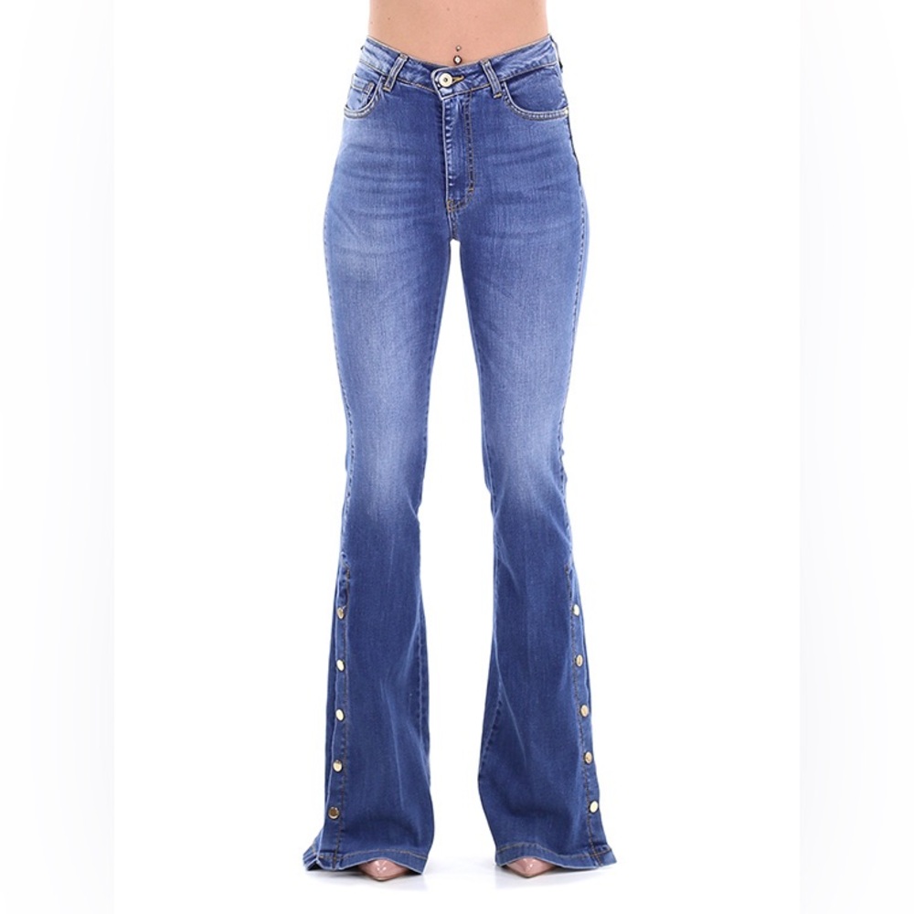 KOCCA High Rise Snap Flare Jeans Size 30 Measure 26